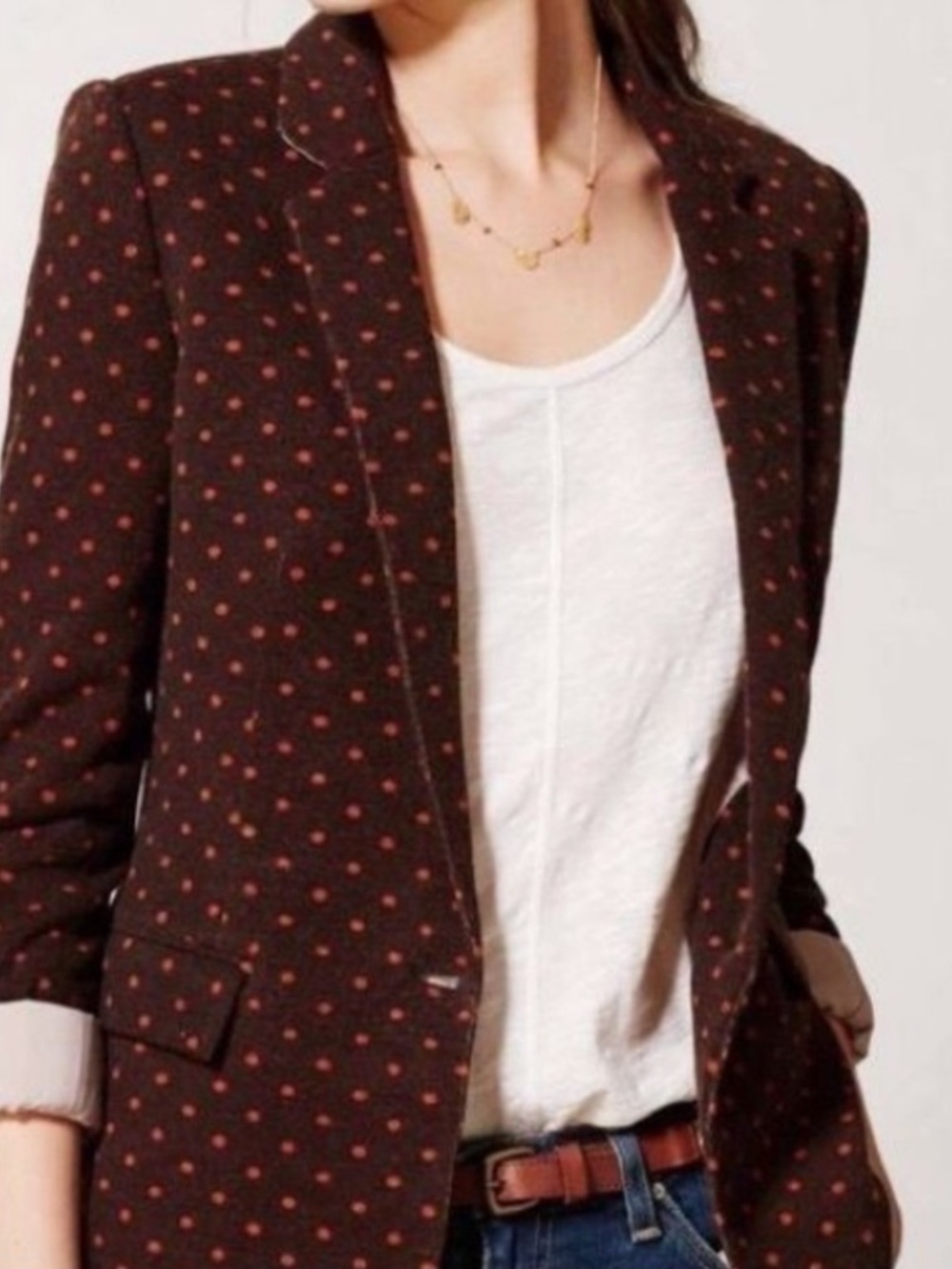 NWT Anthropologie Cartonnier Brown Blazer with Polka Dots Size Large